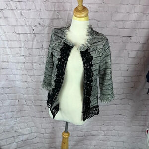 Chico's black white jacket blazer size 0 (Small 4) business office lace trim